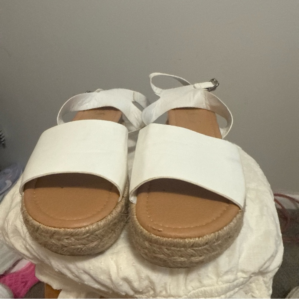 SHEIN White and Tan Flats with Espadrille Sole